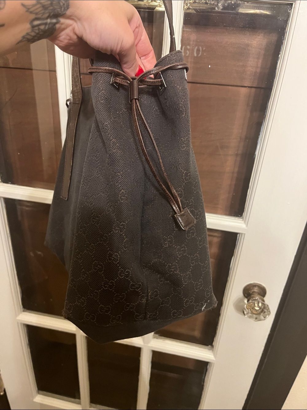 Gucci Brown Monogram Tote with Leather Straps - Picture 5 of 16